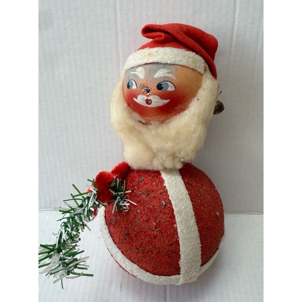 VINTAGE GERMAN BOBBLE HEAD CHRISTMAS ORNAMENT SANTA CANDY CONTAINER PAPER MACHE